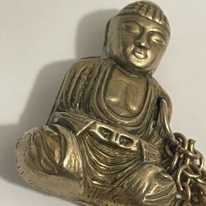 Rare Vintage Buddha Collar Brooch Double Figural Gold Tone